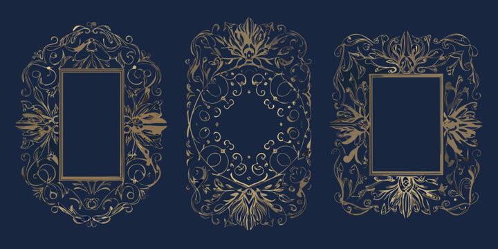 ornate golden frames on dark blue background