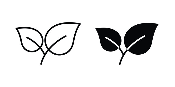 leaves icon in different style. vector flat and outlined icons