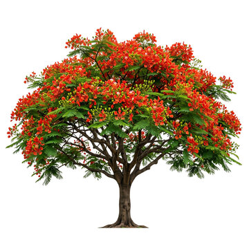 Royal poinciana tree with red flowers and green leaves poinciana flamboyant