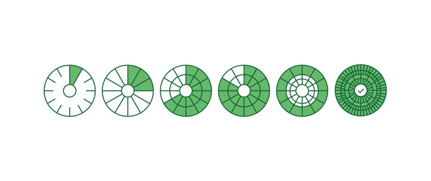 Loading icons with circular progress symbols, Download progress, Upload symbol, Loader icon. vector illustration