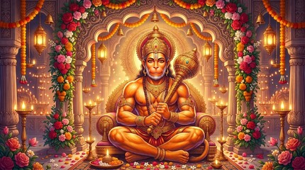 Fototapeta premium silhouette, hanuman, gada, celebrating, jayanti, majestic, golden, sunset, mountains, courage, hero, inspiration, meditation, mythology, peace, serenity, spirituality, strength, glowing, loyalty, radi