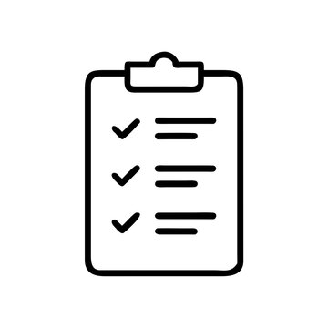 Checklist icon on clipboard flat line symbol.