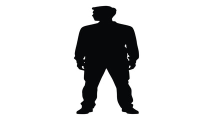 Man stands in a neutral pose as a solid black silhouette isolated on a white background. © Sadaf