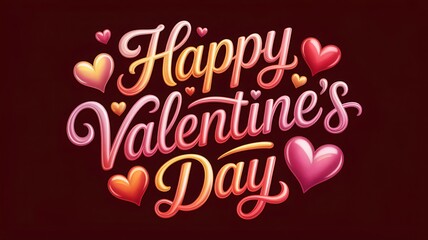 Fototapeta premium Happy valentines day colorful text with hearts on dark background