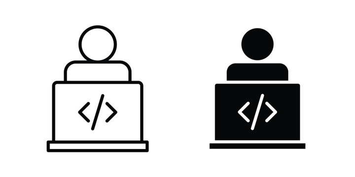 Programmer icon in different style. vector flat and outlined icons