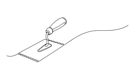 Obraz premium A line drawing of a trowel applying adhesive to the back of a piece of tile flooring material