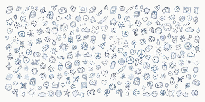 hand drawn doodle icons extensive set sketch