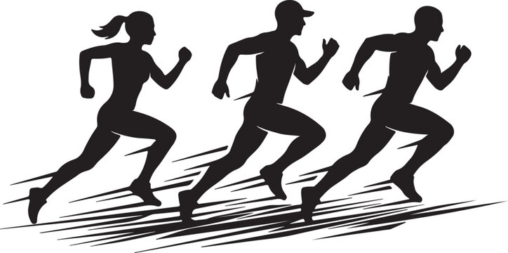 Silhouette of three people running in a competitive sprint