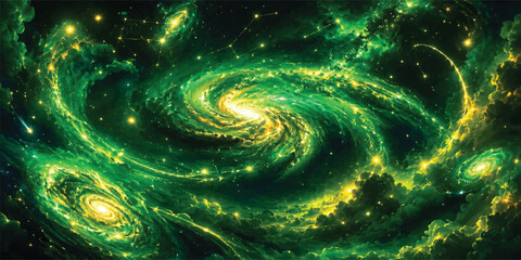 Lush Green Spiral Galaxy Cosmic Space Background © sabia