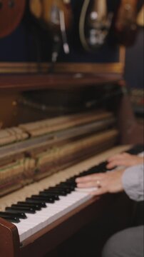 Upright Piano Wider Close-Up &mdash; Pianist with Electric Guitars Background