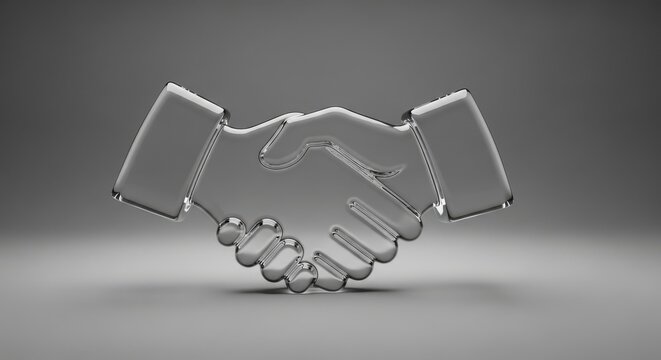 Glass handshake business partnership agreement 3D render