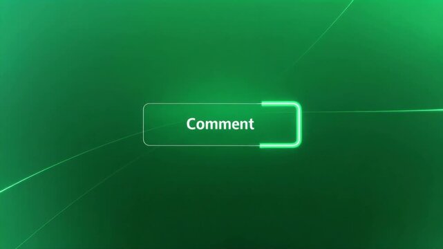 Comment button animation with glowing neon green lines on a dark background for social media interface design motion video footage