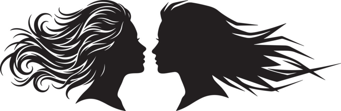 Silhouette of two women facing each other