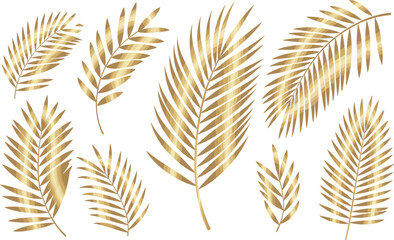 Golden palm leaves vector set featuring luxury metallic tropical leaf illustrations isolated on a clean white. © Yesrath Hasan Sobuj