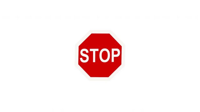 3D stop sign bouncing and spinning animation. Ideal for traffic, road safety, transportation, warning, regulation, educational, presentation, overlay and motion graphics projects.