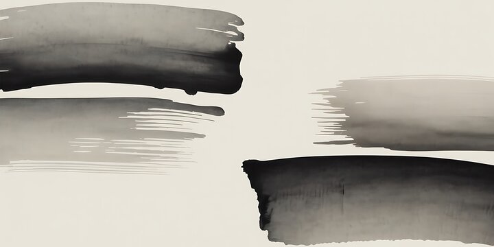 Abstract ink wash painting with horizontal black brush strokes