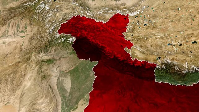 Jammu and Kashmir Map Animation on Satellite Earth Background Highlighting Northern India Region Geographic Border Location Visualization for News and Presentation