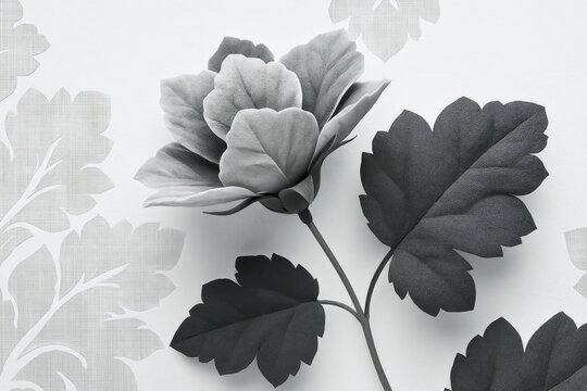 Decorative gray flower design on light background showing details of petals and leaves