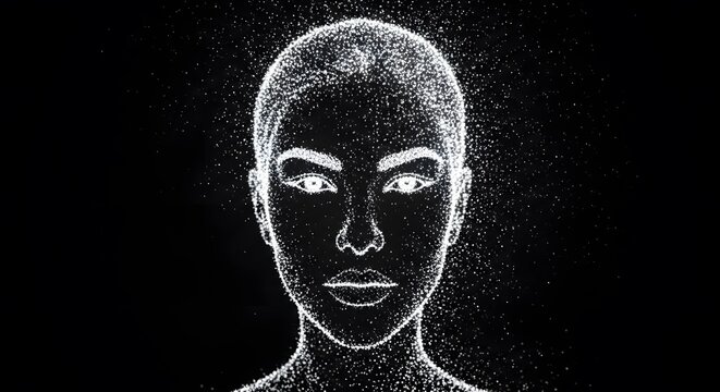 Minimalist glowing white wireframe outline of a human face profile