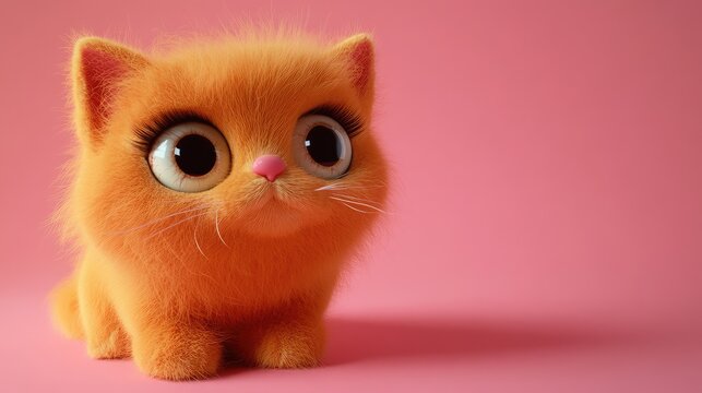 Adorable orange kitten with big eyes sitting on a pink background in a studio setting