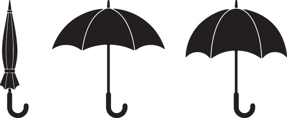 Black umbrella icons in different positions © Mst. Taslima Akhter