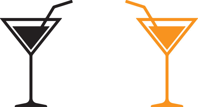 Black and orange martini glass icons with straws