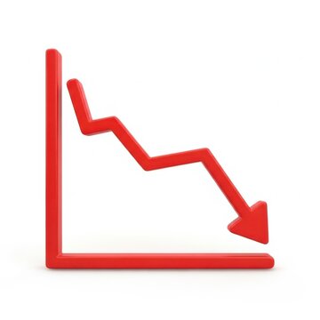 Red downward arrow showing decline or decrease trend