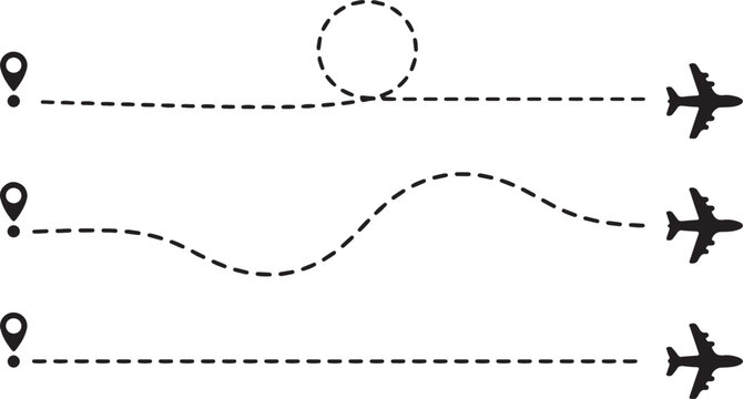 Airplane flight path routes with location pins