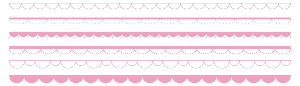 Scalloped edge border frame pattern trim clipart crochet line with pink outline shape simple art vector on transparent background