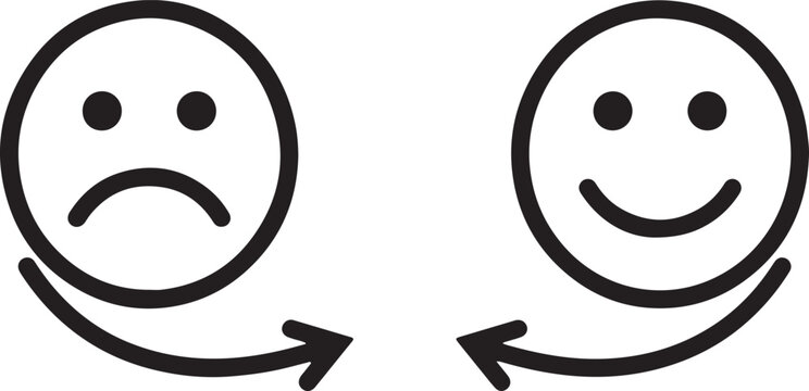 Sad and happy face icons changing emotions