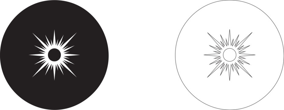 Black hole vector icon, accretion disk symbol, cosmic pulsar, star radiation, quasar and theoretical astrophysics.
