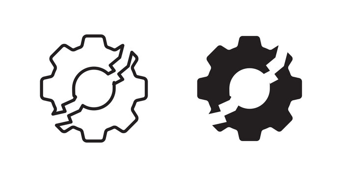 Broken gear icon for website, apps and UI.