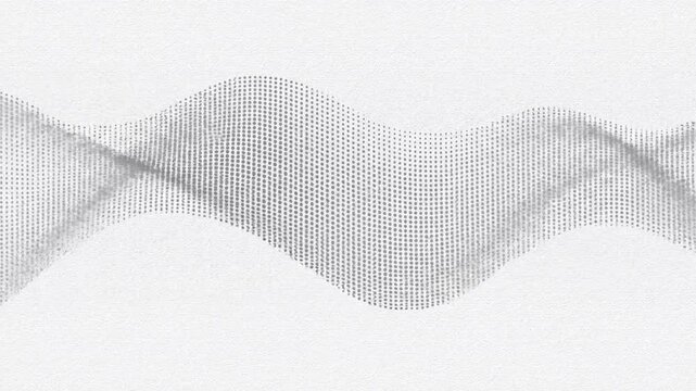 Abstract wave pattern made of grey dots on textured white background