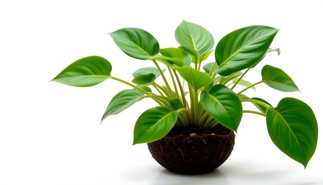 anubias aquatic plant isolated on a pure white background, healthy green leaves, studio photo
