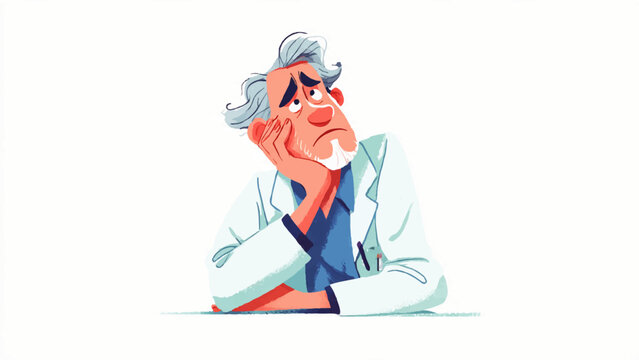 A bored doctor rests his chin on his palm while looking away