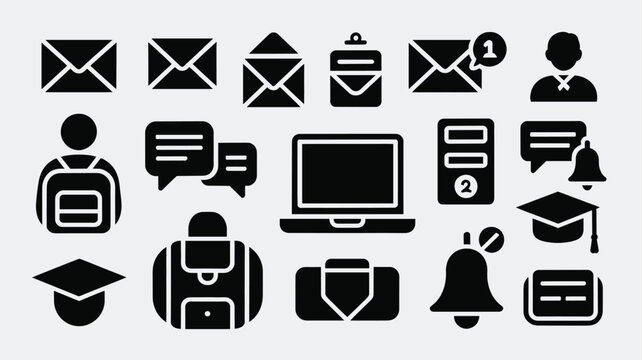 Set of 18 Black Glyph Education Communication Technology Icons Vector
