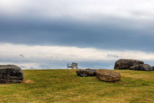 Small hillside park between medical buildings in Johnson City, Tennessee