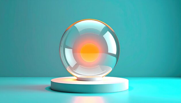 Glowing orb on pedestal, radiating inner light against teal background