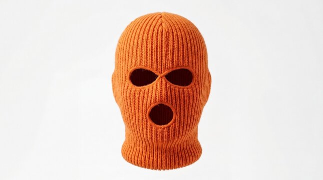 Bright orange knitted balaclava mask for winter sports
