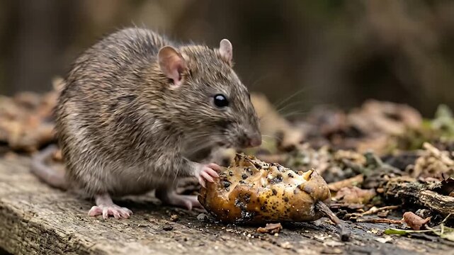 Adorable field mouse savoring a snack on a forest floor with detailed frame sequence