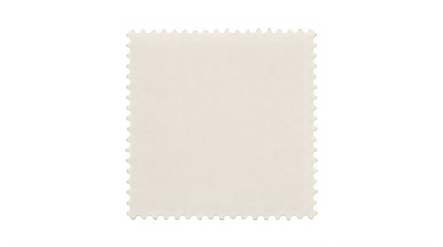 Vintage blank postage stamp with serrated edges, antique cream paper texture for philately, weathered retro mail stamp mockup for scrapbooking isolated on Transparent Background