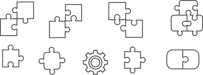 Fototapeta premium Jigsaw puzzle pieces collection line art vector set