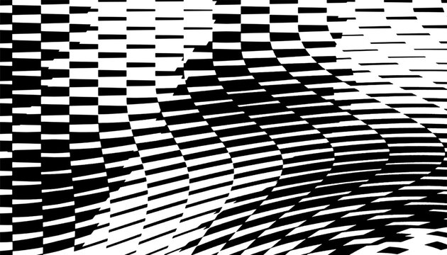Black and white abstract Glitch Pattern with smooth and dynamic Flow effect for sporty background and jersey design. Fully editable vector element. Vector Format Illustration. EPS10 