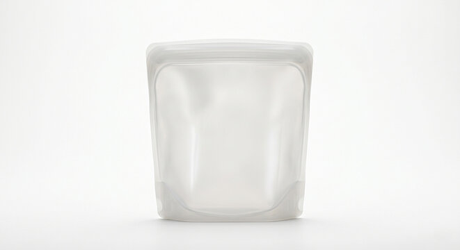 Translucent reusable silicone food storage bag isolated on white background