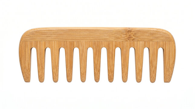Minimalist wide tooth bamboo hair comb isolated on pure white background