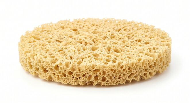 Dry yellow organic oval cellulose sponge isolated on white background