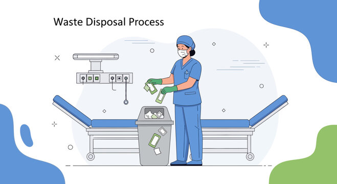 Medical Professional Disposing of Waste in Hospital Setting