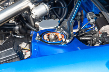 Fototapeta premium Adjustable front camber and caster plate of car strut mount with Strut tower bar