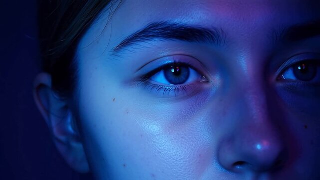 Closeup of human eyes with colored lighting