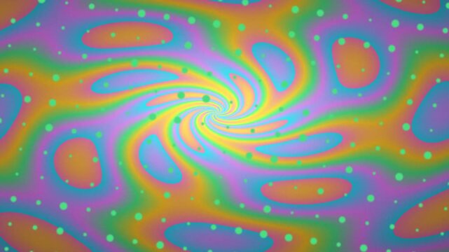 Swirling Psychedelic Colors and Green Dots Rotating